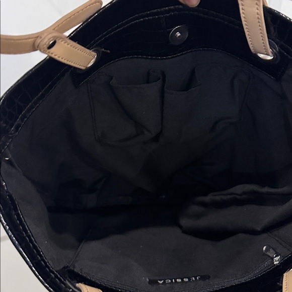 Jessica Elegant Black Tote with Tan Straps - Picture 11 of 11